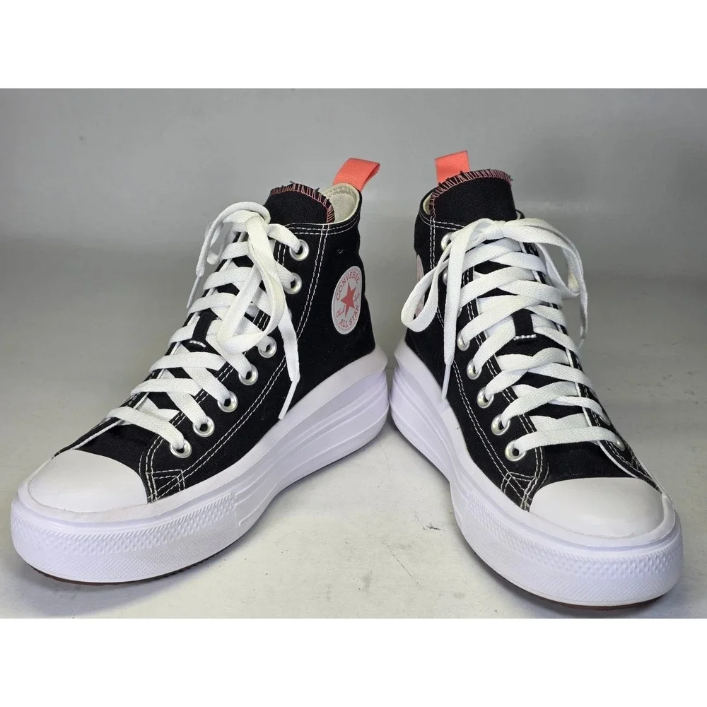 Converse All Star Kids Sneakers Size‎ 4 Black White Pink Platform Shoes 271716C